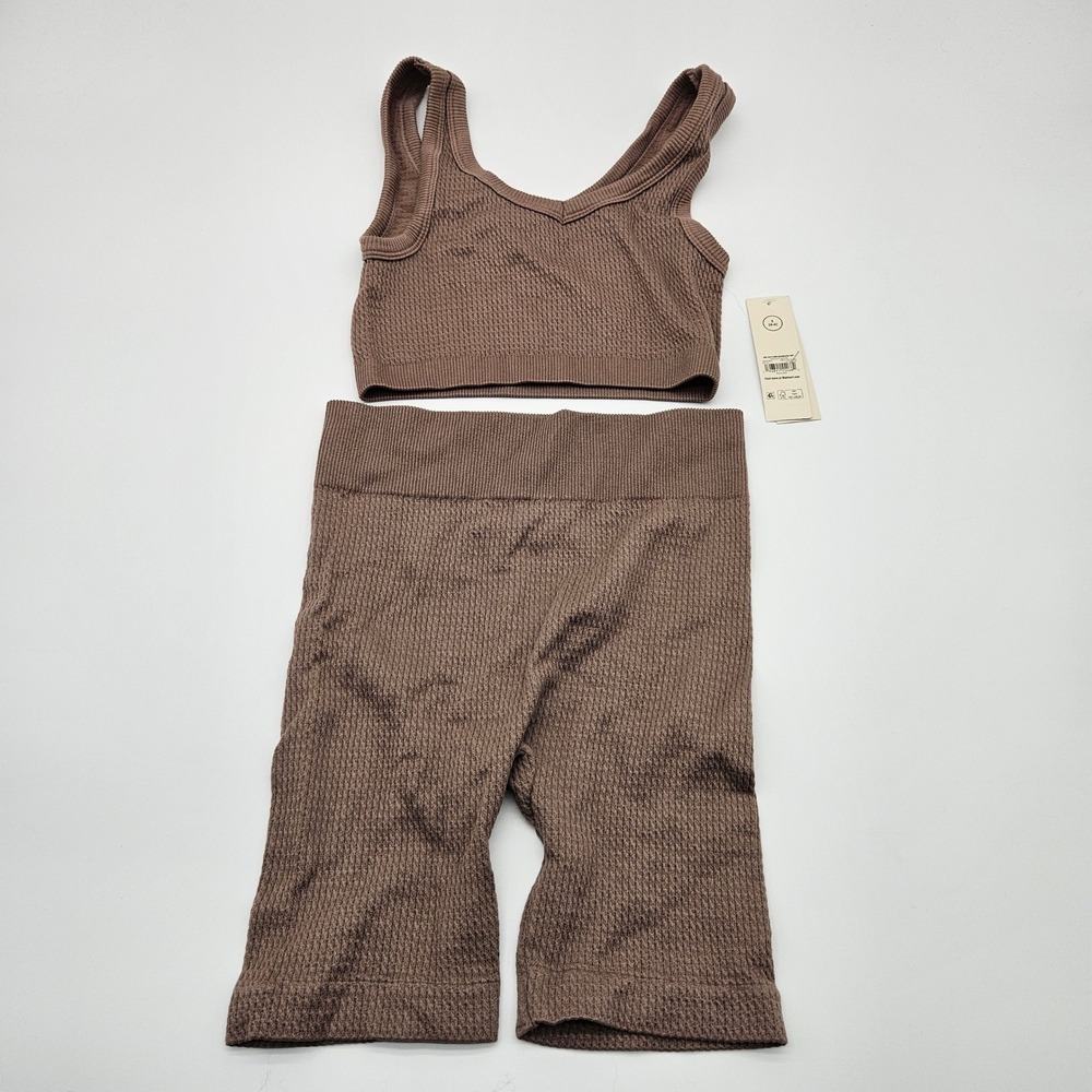 No Boundaries Girls Seamless Textured Crop Top & Bike Shorts‎ Set Size S 4-6